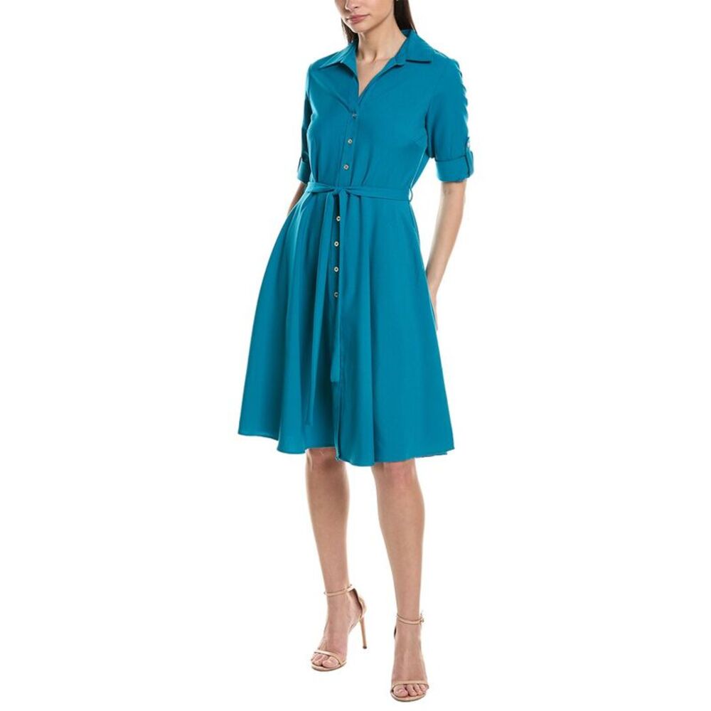 Sharagano Womens Short Sleeve Shirtdress, Blue